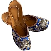 Indian Traditional Flats for Women Dressy Comfortable - Phulkari Khussa, Handmade Punjabi Jutti Ethnic Moajris for Casual & Festive Occasions