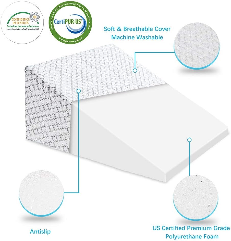 KUNPENG Bed Wedge Pillow, Memory Foam Wedge Reading Pillow & Acid Reflux Pillow for Sleeping, Pregnancy, Post Surgery, Leg Elevation - Triangle Pillow with Washable Cover 24x24x10 Inch: Home & Kitchen