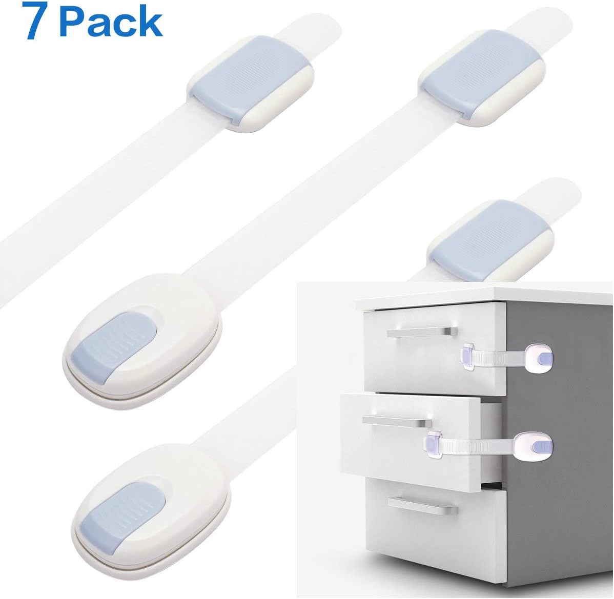7pcs Child Safety Cupboard Locks with Adhesive Baby Cupboard Safety Locks for Drawers,Cabinets,Appliances,Doors,Toilet Seats and Fridges Child Safety Locks