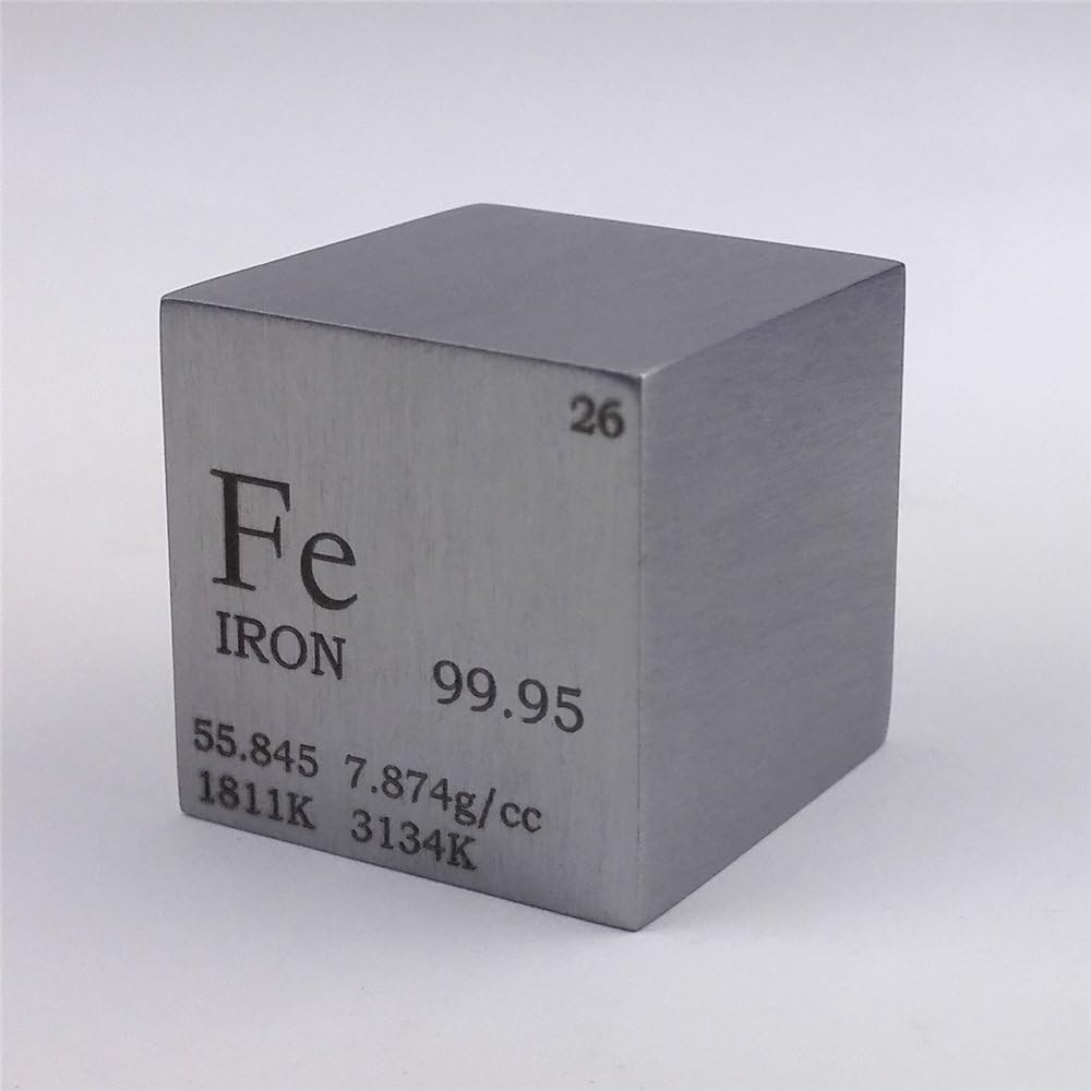 Chinaium 1 Inch 25.4mm Pure Iron Metal Cube 128g 99.95% Periodic Table Engraved