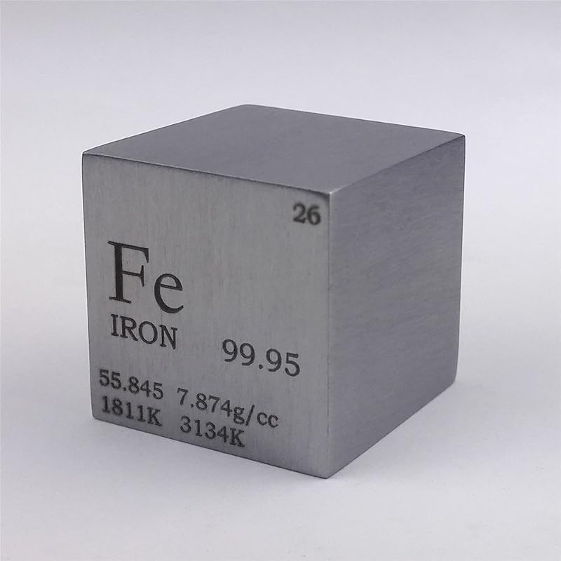 Chinaium 1 Inch 25.4mm Pure Iron Metal Cube 128g 99.95% Periodic Table Engraved
