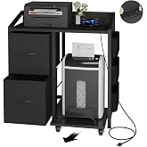 WODRAWER Printer Stand with Storage, Lateral Office Filing Cabinets with Power outlets &amp; USB Charging Port, File Cabinet with Large Printer Stands for Home Office, Shredder Stand Rack (Black)