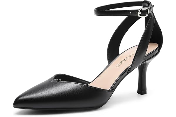 DREAM PAIRS Women's Closed Toe Kitten Heel Pumps | 3-Inch,Pointed Toe,Ankle Strap,Dress Shoes,for Work Office and Wedding Par