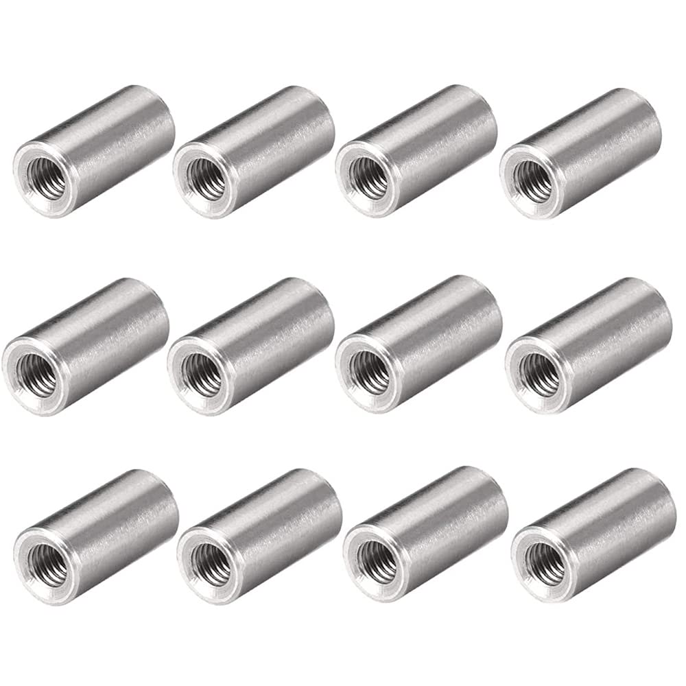 M10 304 Stainless Steel Threaded Sleeve Rod Bar Stud Round Coupling Connector Tube Nuts Silver Tone 20pcs(16 * 40mm/0.63 * 1.57in)