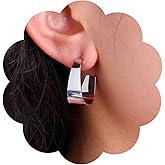 Iaceble Punk Chunky Hoop Stud Earrings Gold Circle Hoop Earrings Wide C Shape Earrings Thick Dome hoop Earrings Exaggerated Geometric Earrings Jewelry for Women