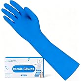 JINGLIKANG Long Sleeve 15inch Durable Nitrile Disposable Gloves Blue 30PCS | 38cm long disposable nitrile gloves blue 6Mil for household cleaning, dishwashing,Gardening anti slip and waterproof