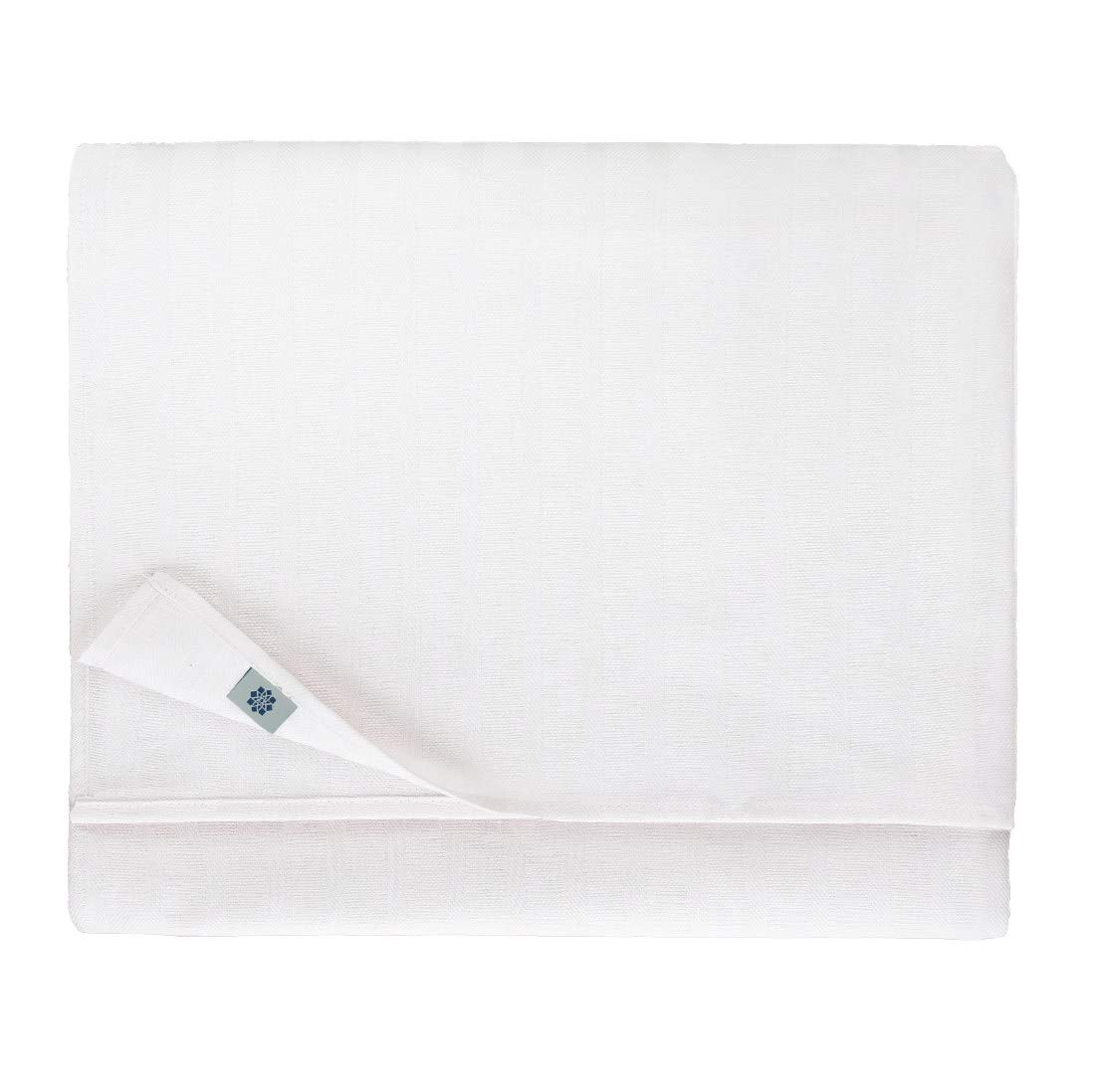 Linen & Cotton Elegant Jacquard Stripe Tablecloth Jasmine -48% Linen, 52% Cotton, White (140 x 240 cm) Festive Table Cloth Cover for Wedding Bridal Shower Restaurant Cafe Hotel Catering Banquet Events