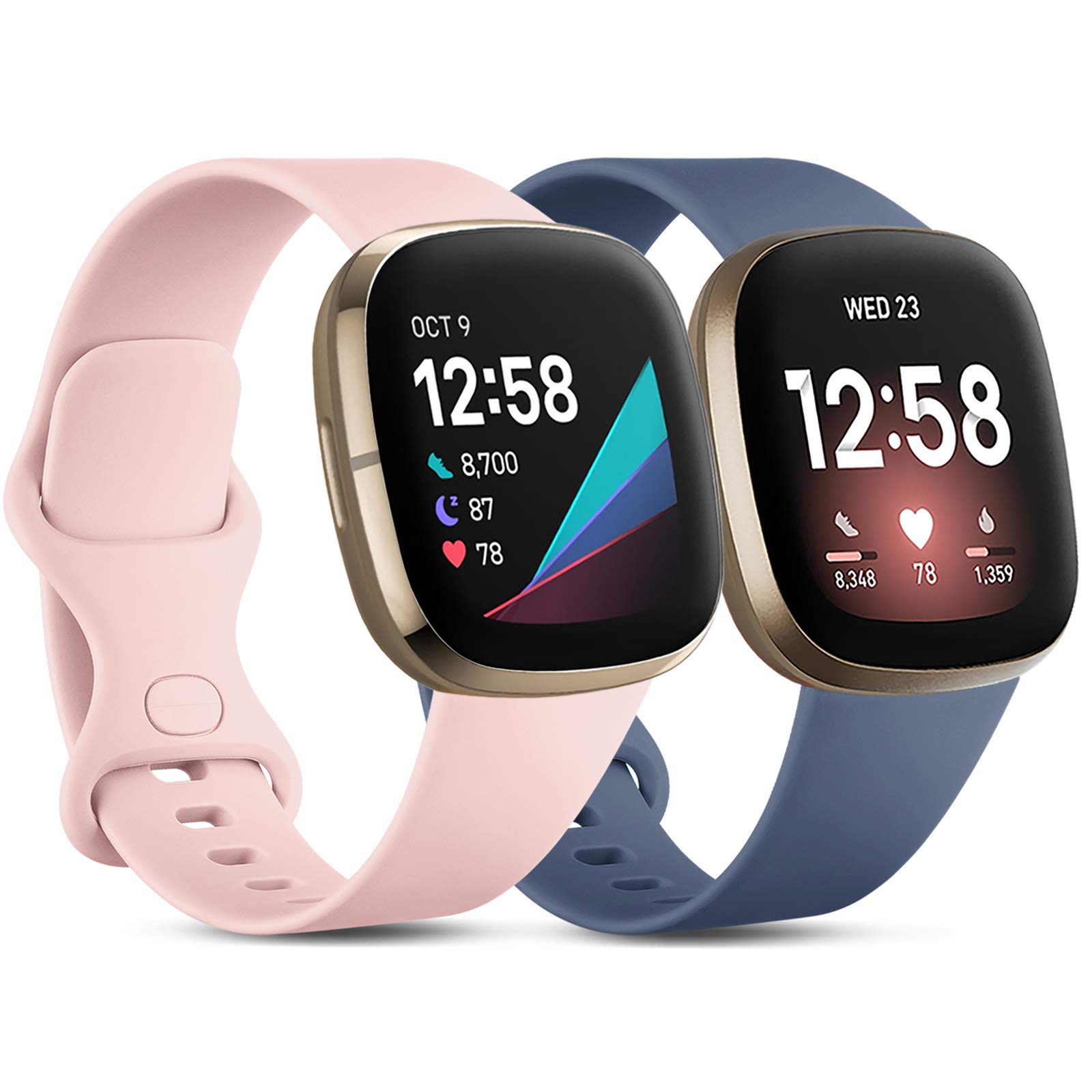 CeMiKa Compatible with Fitbit Versa 4/Sense 2 Sport Strap Replacement Wristband for Women Men, Small, Sand Pink/Blue Grey — image 1