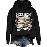 Doiurcs Books Are My Therapy Sweatshirt &amp; Hoodie Retro Floral Book Coffee Cozy Season Reading Book Sweatshirts For Women