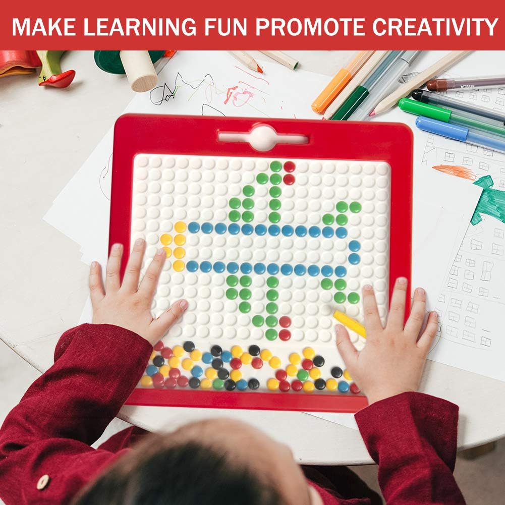 Hobaby Magnetic Drawing Pad, Creative Doodle Board Toys, with 130pcs Dots and 10 Double-Sided Picture Cards,Educational Travel Doodle Toys for Toddler Kids Children(L, Red): Toys & Games