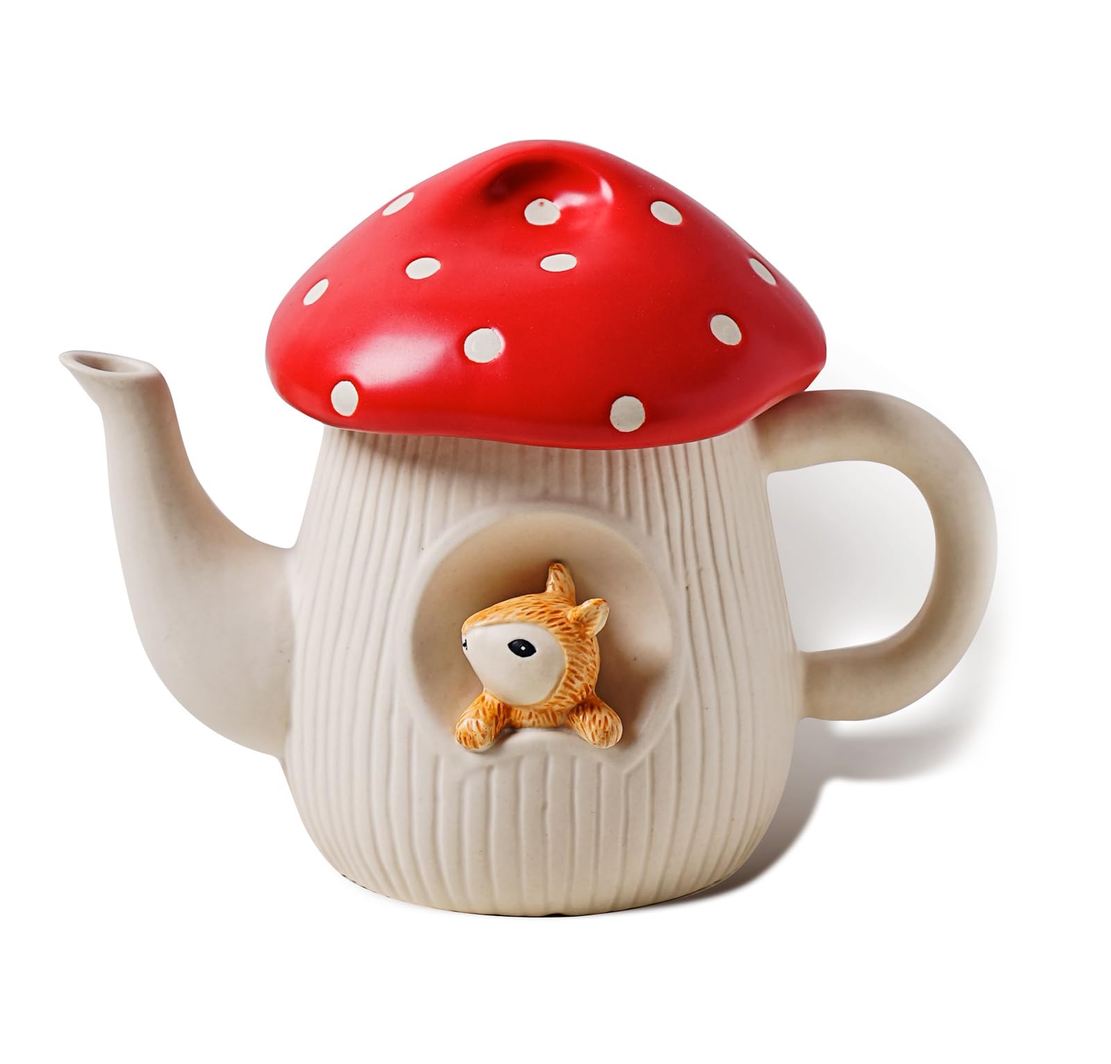 RESVUGA Cute Mushroom Teapot, Handmade Glaze Polka Dot Lid, Safety Matt Ceramic Tea Pot, 700ml. Best Gifts for Women & Girls.