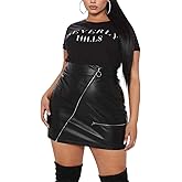 PYL Women’s Plus Size Zipper PU Faux Leather Skirt Short High Waist Mini Bodycon