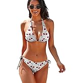 Homokoir Women Two Piece Swimsuit Cute Cherry Tie Side Triangle Bikini Bathing Suit