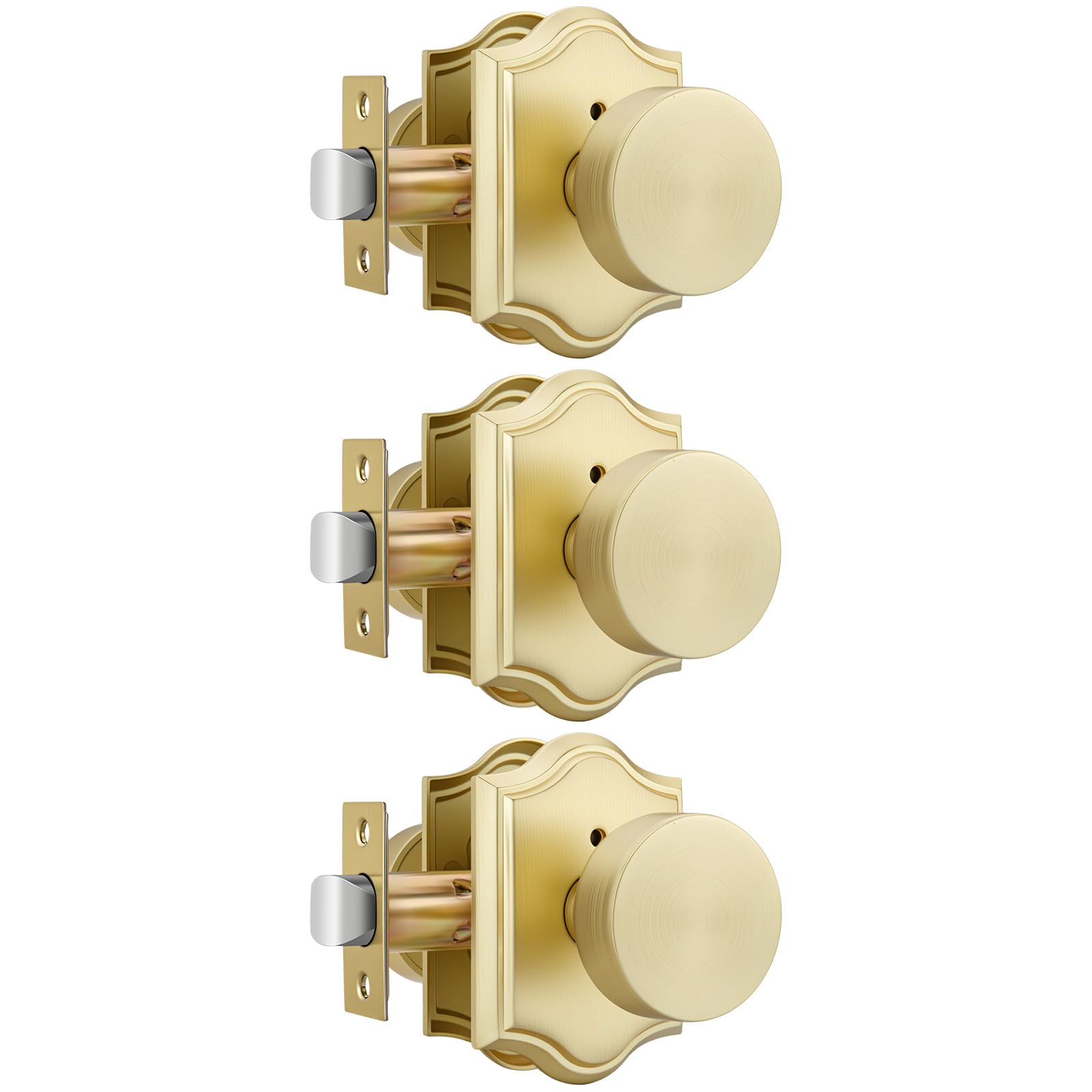 Photo 1 of Haidms Gold Door Knobs Interior, Heavy Duty Brushed Gold Door Knobs with Lock, Interior Door Knob for Bedroom and Bathroom, Zinc Alloy Brass Privacy Doorknob 3 Pack