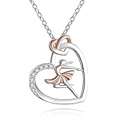 ACJNA 925 Sterling Silver Heart Ballet Dance Lovers Necklace Ballerina Silhouette Jewelry Dancer Pendant Graduation Gift for Women