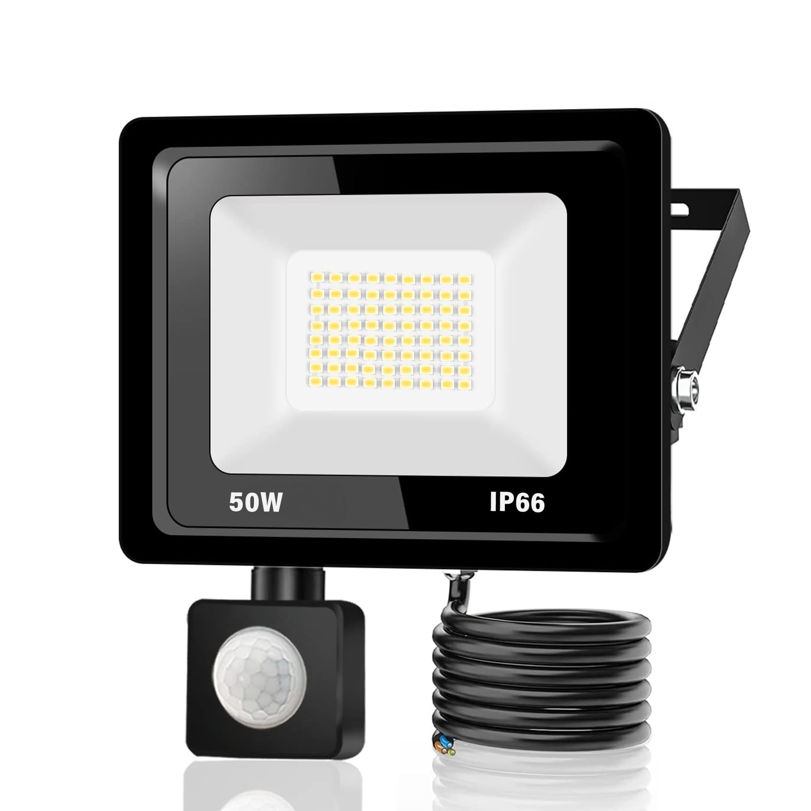 Jefedana Security Lights Outdoor Motion Sensor 50W,IP66 Waterproof Motion Sensor Outdoor 5000LM LED Floodlights with PIR Sensor,3000K Warm White for Garden, Forecourt, Backyard, Garages and More