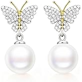 ZoVanHee Akoya Pearl Earrings for Women – 925 Sterling Silver Butterfly Earrings – Natural Pearl Dangle Earrings Jewelry Gift for Women, Bride, Bridesmaids