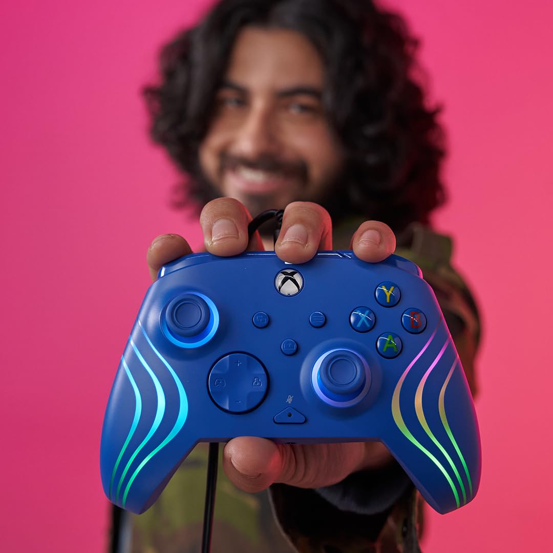 PDP Gaming Afterglow Wave Enhanced Wired Controller for Xbox Series X|S, Xbox One and Windows 10/11 PC, Advanced Programmable Gamepad, Customizable Lighting, Licensed by Microsoft, Companion App: Blue