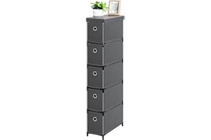 SEHERTIWY 5 Drawer Narrow Fabric Dresser, Grey Storage Drawer Units for Lightweight, Vertical Slim Chest Nightstand for Bedroom Living Room Entryway Home Office
