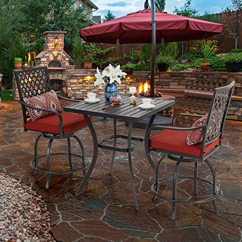 PHI VILLA Outdoor Swivel Bar Stools Set of 2, 27.5" Bar Height Patio