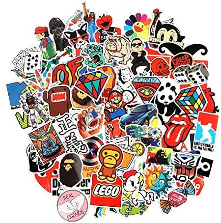 Cool Sticker 100pcs Random Music Film Vinyl Skateboard Guitar Travel Case Sticker Door Laptop Luggage Car Bike Bicycle Stickers (300pcs)