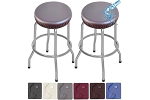 ANWUCHEN Stool Covers Round,2 Pack Stretch Waterproof PU Round Bar Stool Covers Removable Bar Stool Seat Covers Washable Bar Stool Covers Round Barstool Covers with Elastic Bands for 13-18 Inch Stool Coffee