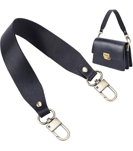 Uxcell 15.35" PU Leather Bag Strap With Clasp - Replacement Purse Handle For Clutch, Crossbody Bags, Black & Gold