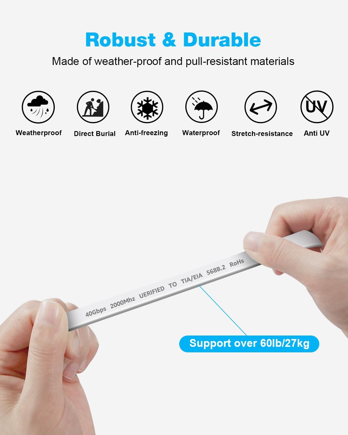 DDMALL CAT 8 LAN Kabel 10m, Hochgeschwindigkeit 40Gbps 2000MHz CAT8 Flaches Patchkabel, Gigabit Internet Netzwerkkabel mit Vergoldetem RJ45 Stecker für Gaming, Modem, Router, PC (10 Meter/Weiß) 7