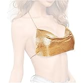KOSMOS-LI Shiny Women's Sparkle Sequin Halter Tops Sleeveless Backless Neck Chain Body Jewelry (gold)
