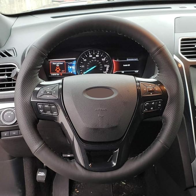 Amazon Com Loncky Auto Black Genuine Leather Steering Wheel Covers For Ford Explorer 16 17 18 19 Interior Accessories Parts Automotive