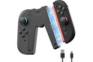 JEMDO Magnetic JoyCon Charger Grip Compatible with Nintendo Switch 2 Only – Ergonomic LED Charging Grip for JoyCon 2 with USB C Cable, Travel-Ready, Black [nintendo_switch_2]