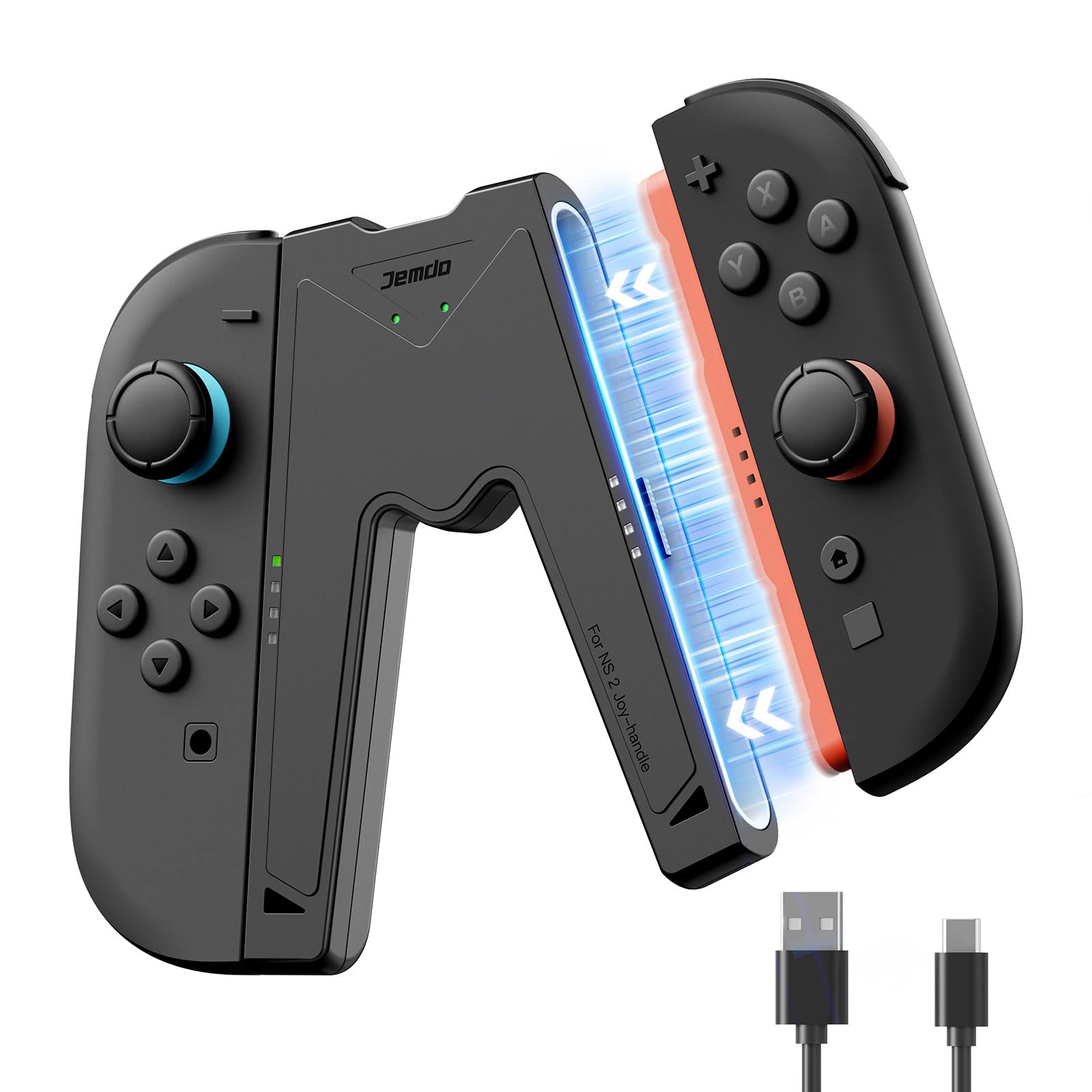 Photo 1 of JEMDO Magnetic JoyCon Charger Grip Compatible with Nintendo Switch 2 Only – Ergonomic LED Charging Grip for JoyCon 2 with USB C Cable, Travel-Ready, Black