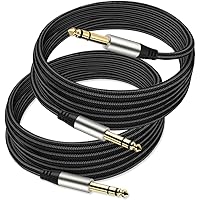 Yueyinpu Pack of 2 TRS Instrument Cable 1/4 Inch Straight 6.35mm Male Jack Nylon Braided Studio Cord (6.6 FT)