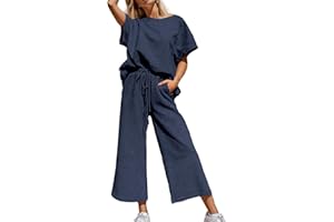 SeeLuNa Women's 2 Piece Outfits Textured Sweatsuit 3/4 Batwing Sleeve Crew Neck Pullover Top Wide Leg Pant Tracksuit Set