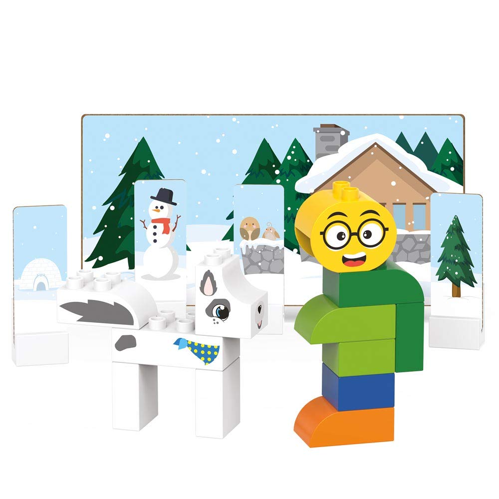 BIOBUDDI BUILDING BLOCKS - HIKING PLAY SET, 18 BLOCKS, 9 PUSH-OUT CARDS