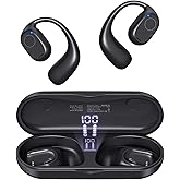 Open Ear Earbuds, Powerful Sound Sports Headphones with Clear Call, 40Hrs Playtime，Bluetooth 5.3 Headphones with Smart Digital Display Design IPX6 Waterproof Fit for Running, Gym, Workout (Black)