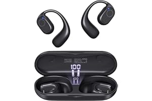 Haowolf Open Ear Headphones, True Wireless Earbuds 40H Playtime Bone Conduction Headphones with Mic, Bluetooth 5.3 Over Ear Earbuds with Hooks & LED Display Charging Case, IPX6 for Sports (Black)