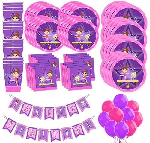 Gymnastics Star Birthday Party Supplies MEGA Set Plates Napkins Cups Tableware Balloons Banner Kit for 16