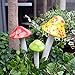 Mushroom Ceramic Garden Stakes - 3 Handmade Outdoor Ornament Decor - Made In USA - Toadstools for Lawns, Planters, Gardens, Yards. Colors: Yellow, Red, Light Green