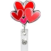 Valentine Badge Reel Heart Badge Badge Holder with Retractable Clip Mixed Sizes Love Hearts Acrylic Alligator Clip Valentines ID Accessories for Nurse Office Worker Medical Assistant Student