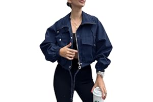 Tankaneo Womens Cropped Jacket Zip Up Lightweight Oversized Utility Anorak Coat with Pockets