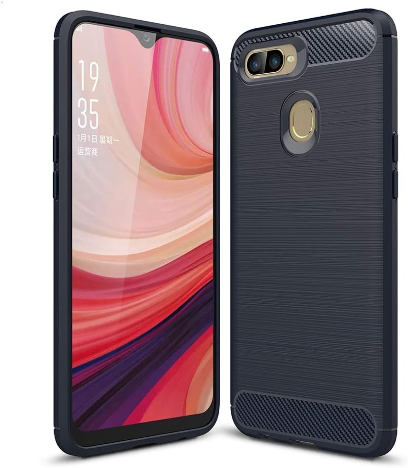 GUODONG Phone Case Carbon Fiber Texture TPU Shockproof Case For OPPO A7 (Black) Smartphone Back Cover (Color : Navy Blue)