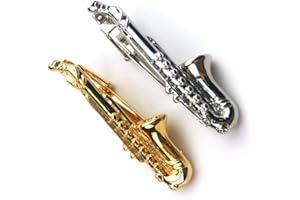 ZUNON Saxophone Tie Clips Sax Tie Bar Tacks Mens Silver Golden Tone Music instrument Tie Clasps Musician Gifts