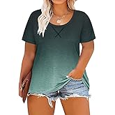 CARCOS Plus Size Tops for Women Short Sleeve Shirt Summer Star/Leopard/Tie Dye/Flower Crewneck Pullover Tunic XL-5XL