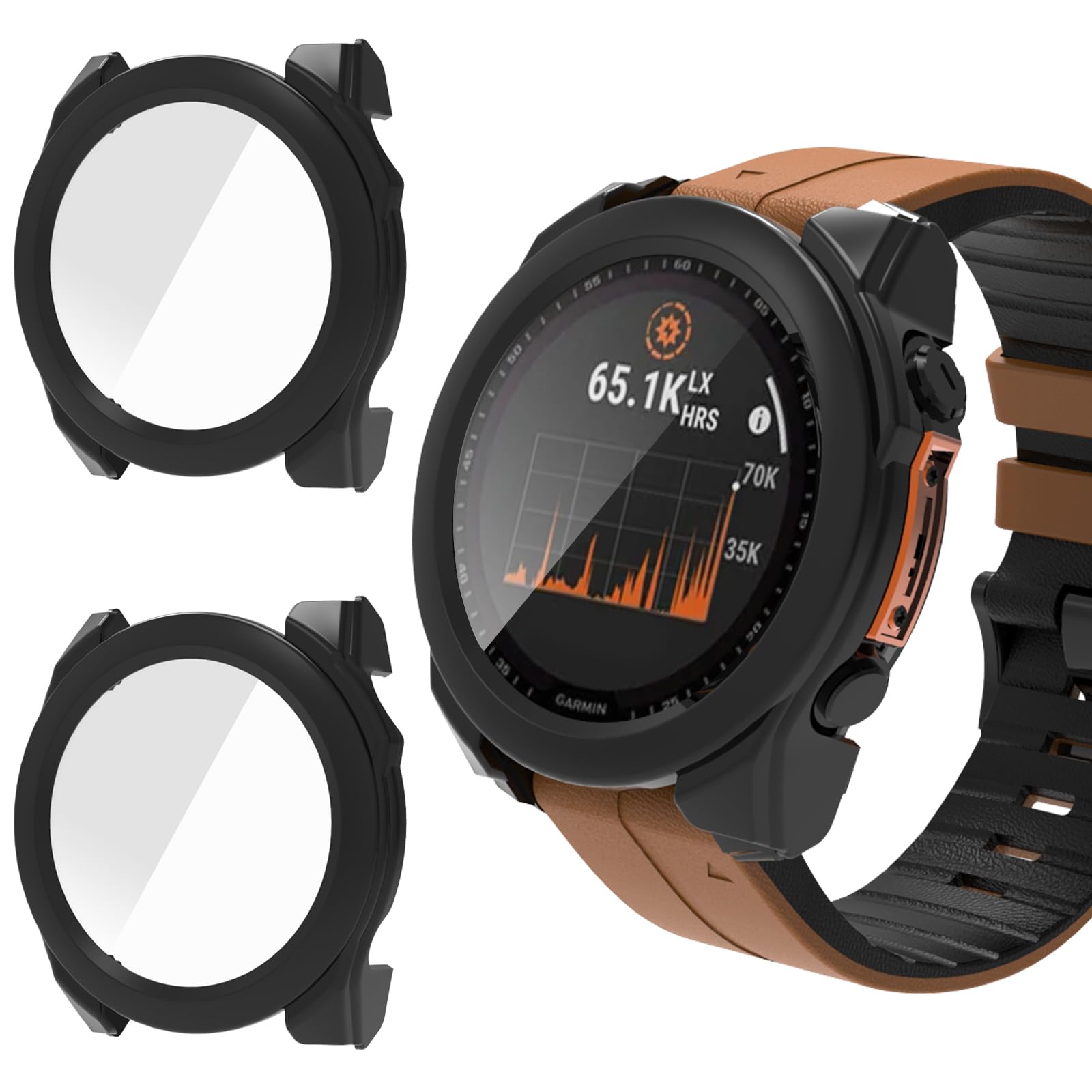 Photo 1 of Kimiyaki 2 Pack for Garmin Fenix 8 Solar/AMOLED 51mm Screen Protector Case, Hard PC Bumper Full Coverage Protective Accessories Built-in Tempered Glass Film