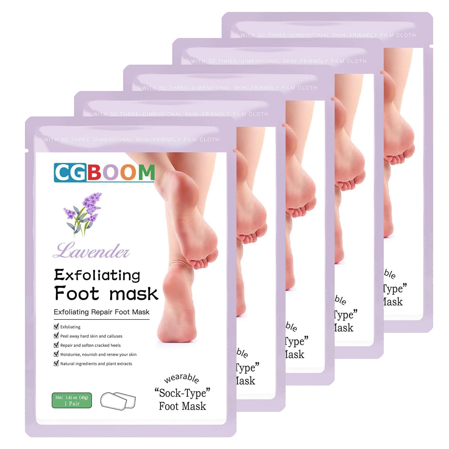 5 Pairs Foot Peel Mask,lavender Foot Exfoliating Mask Socks Calluses Remover Dead Skin, Moisturizing Feet Peeling Mask for Dry Skin,Cracked Heels,Foot SPA Socks for Women and Men (Lavender)