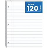Loose Leaf Paper, 120 Sheets Notebook Paper Binder Lined Paper Wide Ruled | 8.5'' x 11'' Loose Leaf, 3-Hole Punched Filler Writing Paper, 3-Ring Binder Note Papers, White