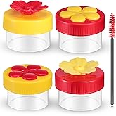 Hand Hummingbird Feeder 4 Pieces Window Flower Hummingbird Feeder Wild Bird Feeders with Cleaning Brush for Outdoor Supplies, Red and Yellow