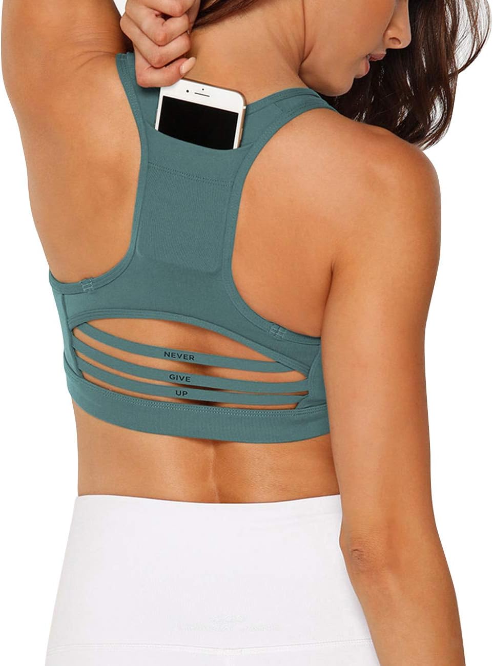 Women Sport Bra Back Pocket Running Yoga Bras Padded High Impact Workout Racerback Activewear