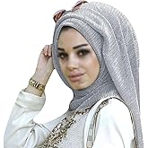 YAOSEN Women Solid Shimmer Hijab Muslim Head Wrap Long Scarf (Shimmer-Grey)